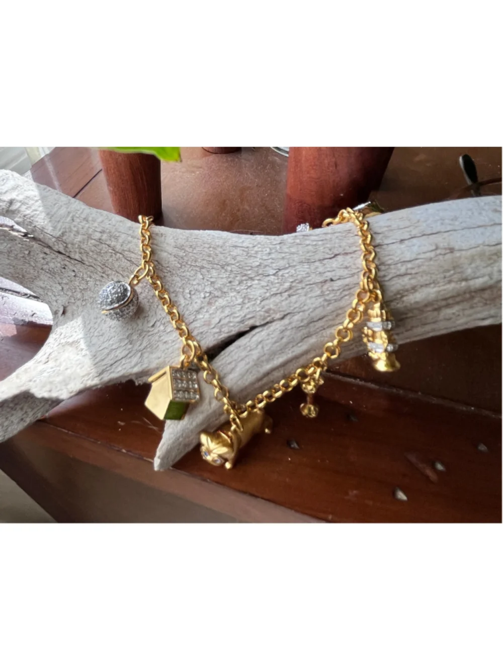 Vintage Danbury Mint Pug Dog Charm Bracelet 24K Gold Plated In Original Box